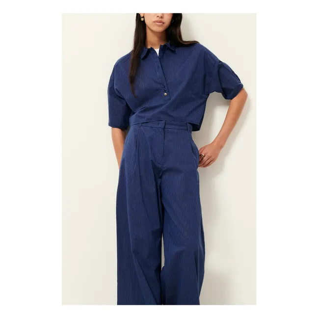Provencia Cotton Stripe Pants | Navy blue