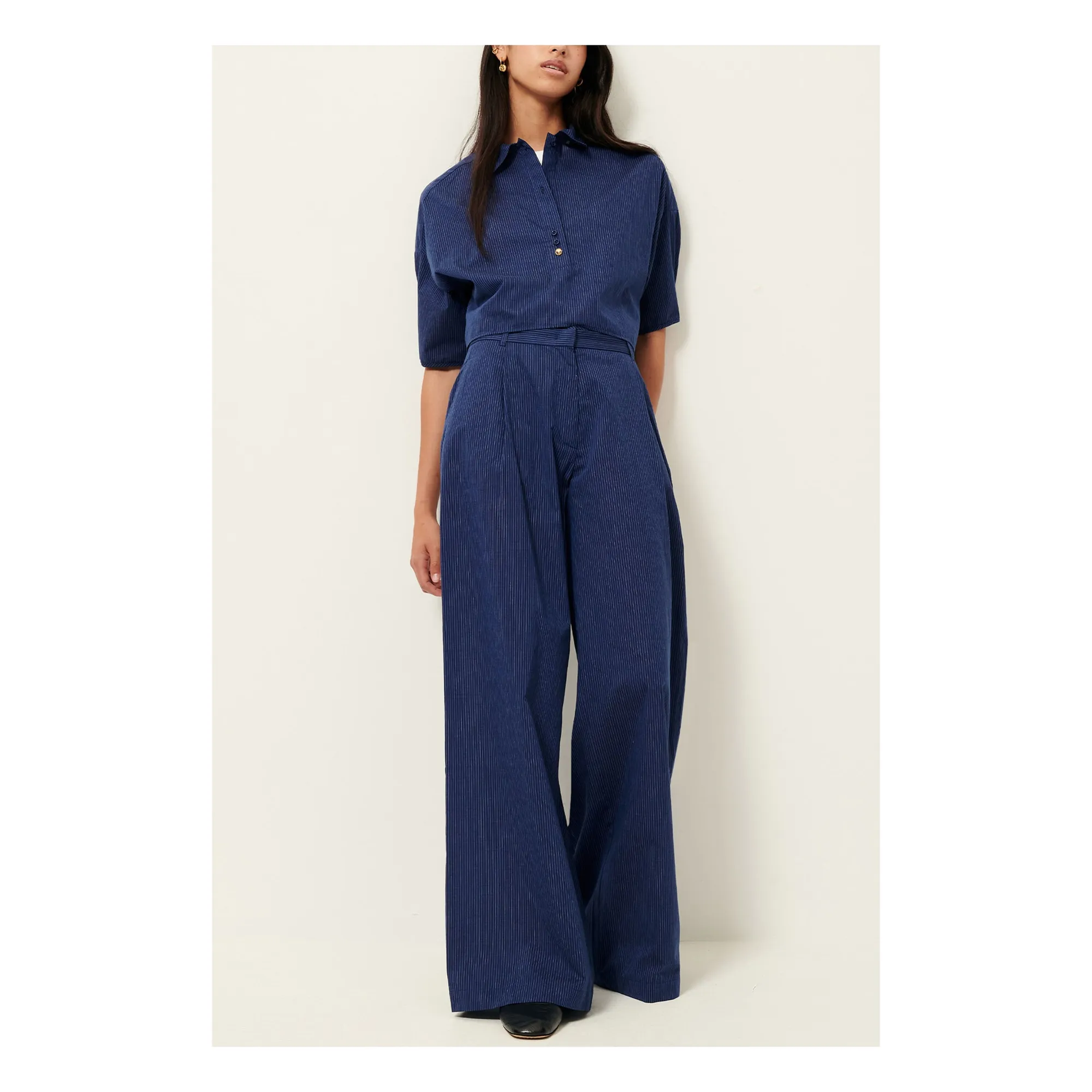 Pantalon Rayures Coton Provencia | Bleu marine- Image produit n°1