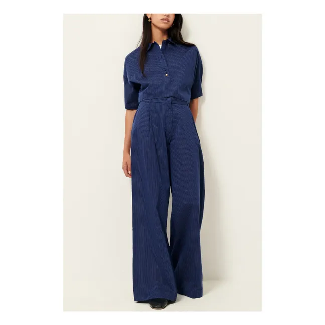 Pantalon Rayures Coton Provencia | Bleu marine