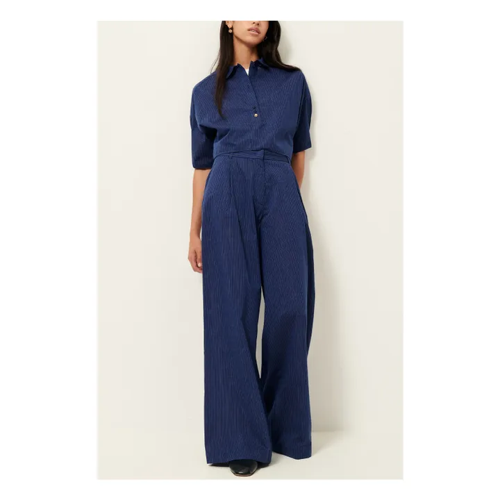 Pantalón Provencia de algodón a rayas | Azul Marino- Imagen del producto n°1