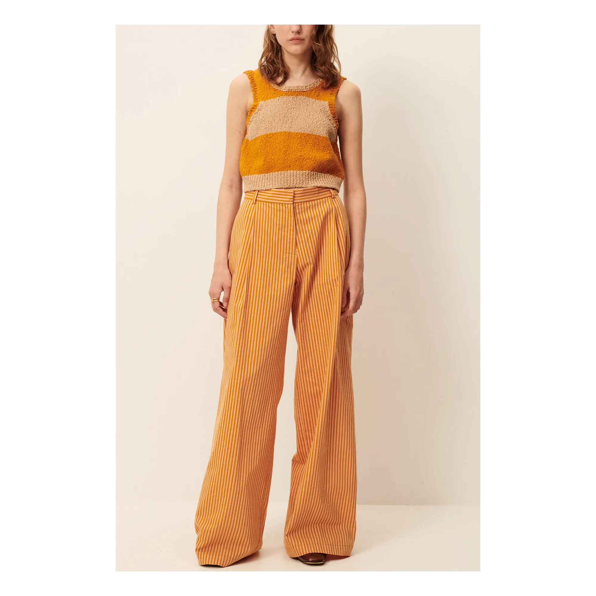 Pantalon Rayures Coton Provencia | Orange- Image produit n°2
