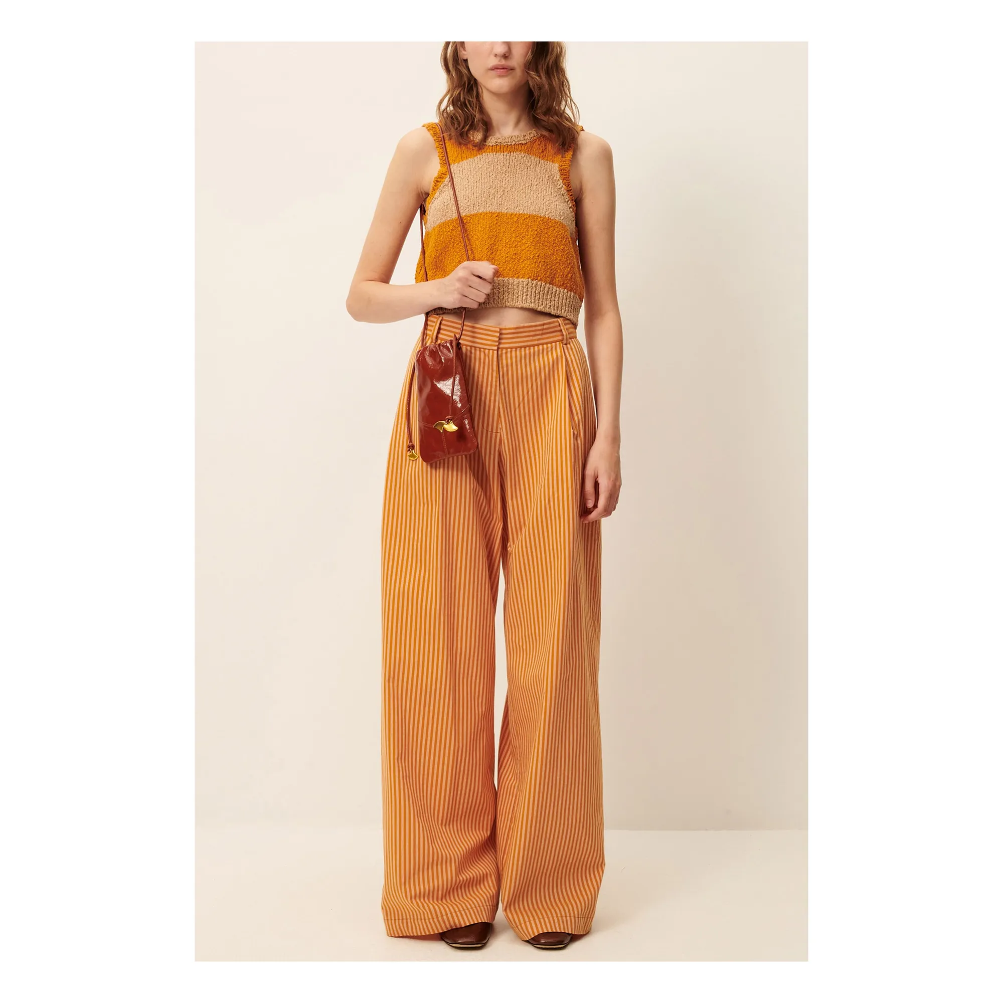 Pantalon Rayures Coton Provencia | Orange- Image produit n°1