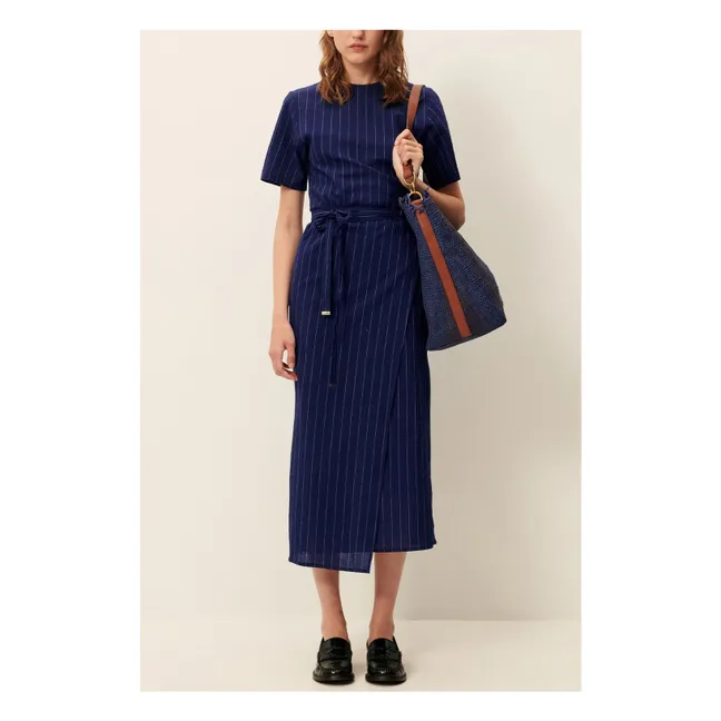 Vestido de rayas de algodón Lazula | Azul Marino