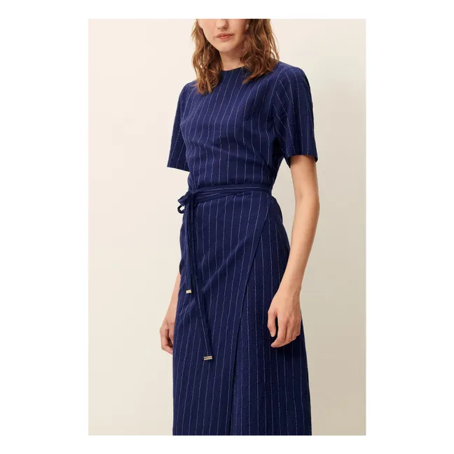 Vestido de rayas de algodón Lazula | Azul Marino