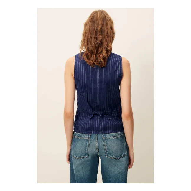 Fernando Linen Stripes Sleeveless Blouse | Navy blue