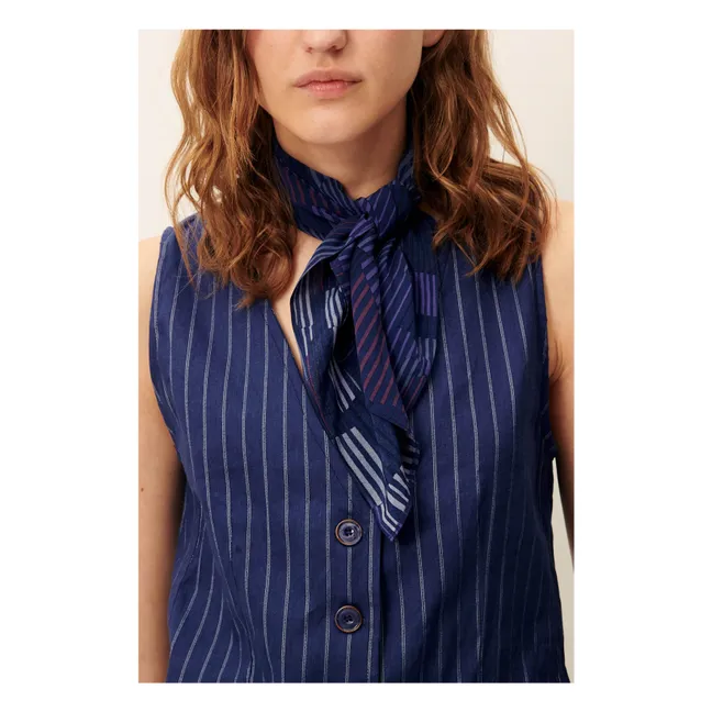 Fernando Linen Stripes Sleeveless Blouse | Navy blue