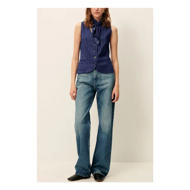 Fernando Linen Stripes Sleeveless Blouse | Navy blue