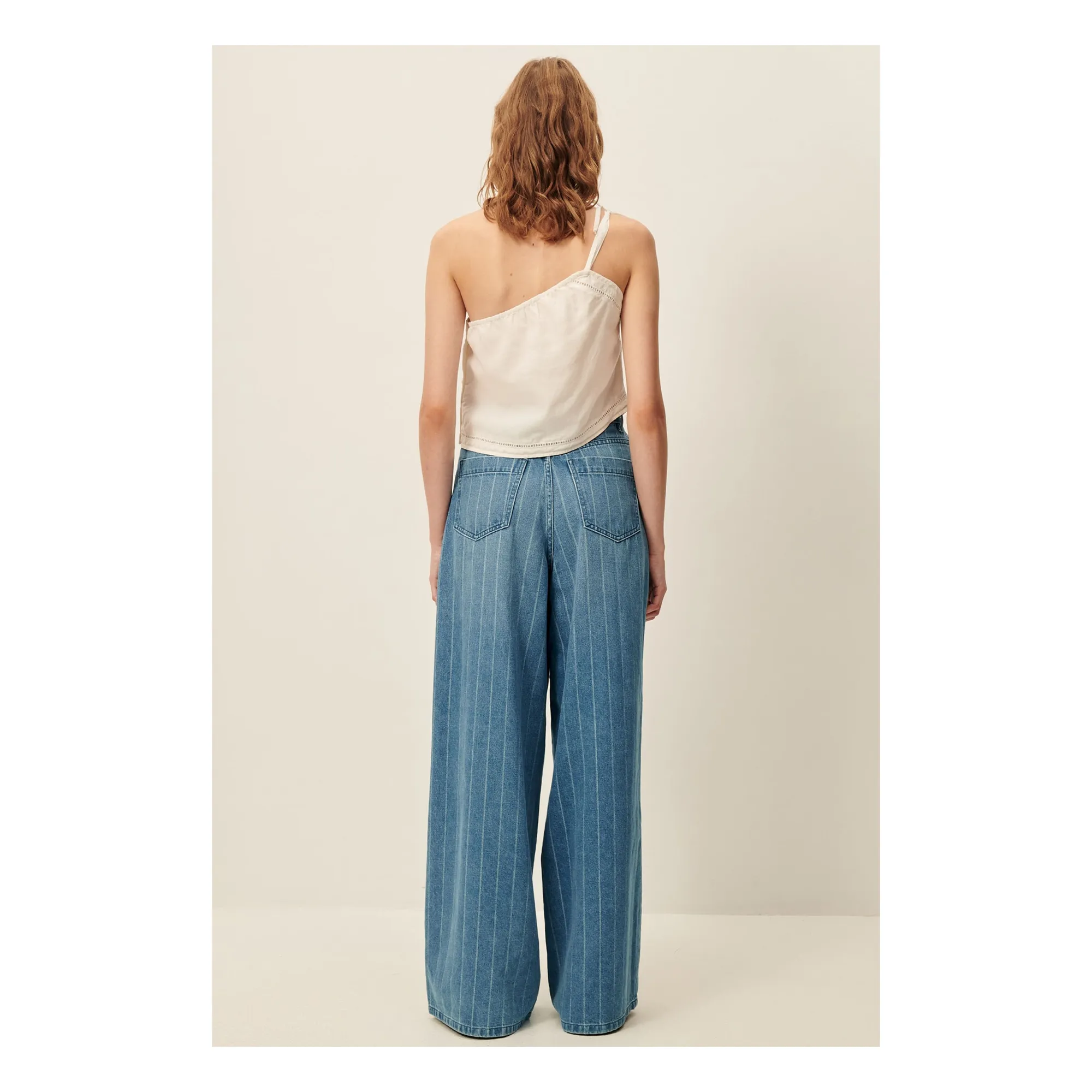 Jean Coton Rayures Dalt | Bleu- Image produit n°4