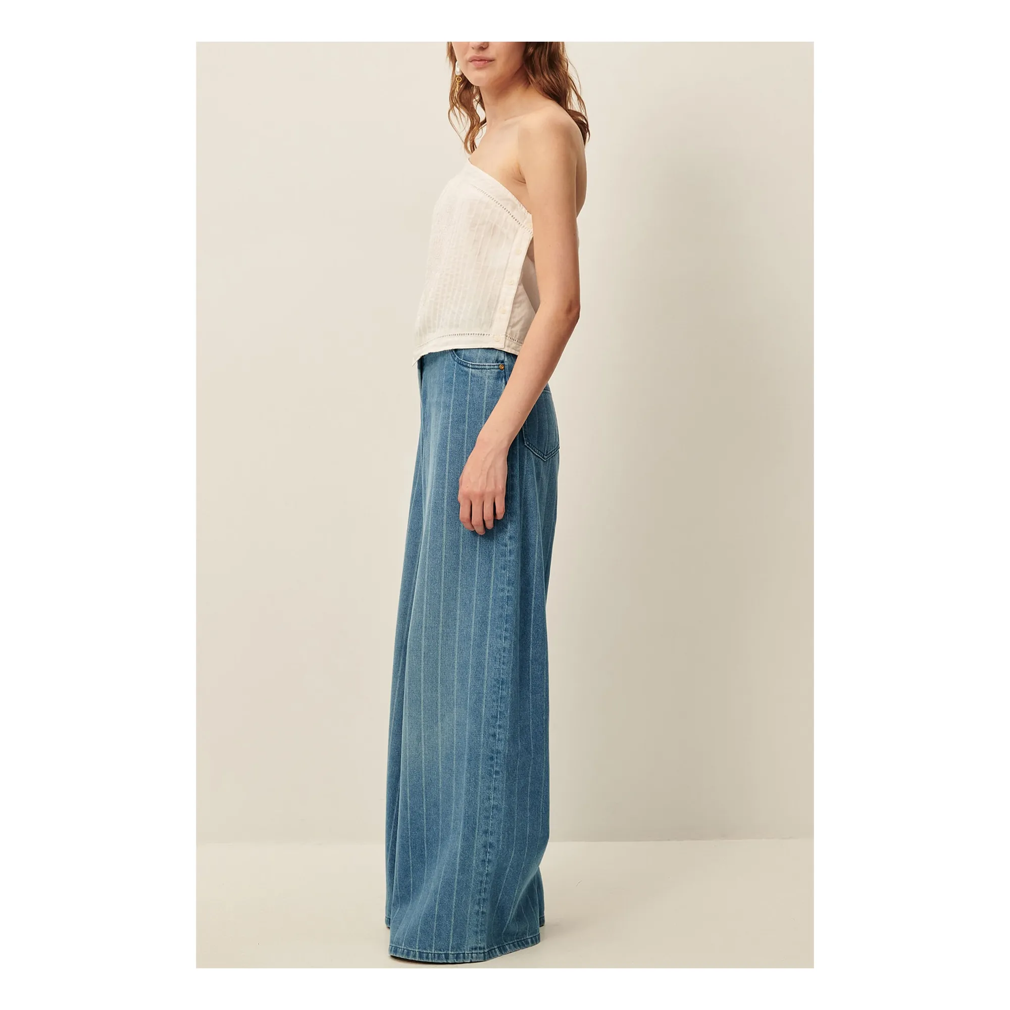 Jean Coton Rayures Dalt | Bleu- Image produit n°3