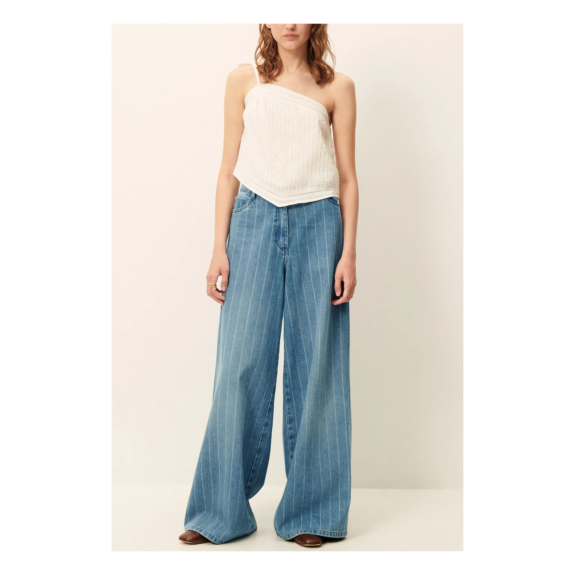 Jean Coton Rayures Dalt | Bleu- Image produit n°2