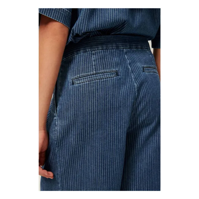 Pantalones cortos a rayas de algodón Santa Port | Azul Marino