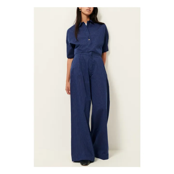Camisa U de rayas de algodón | Azul Marino- Imagen del producto n°4