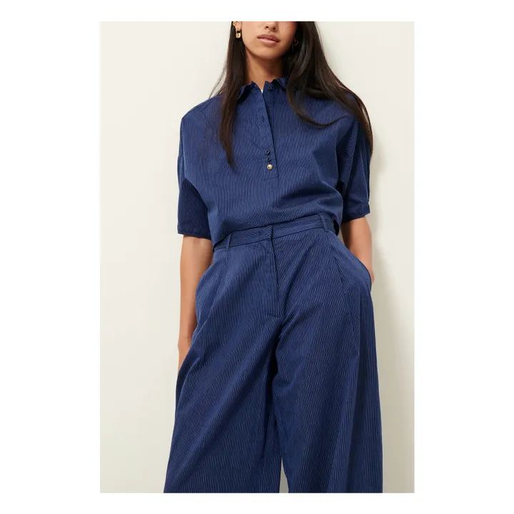 Camisa U de rayas de algodón | Azul Marino- Imagen del producto n°3