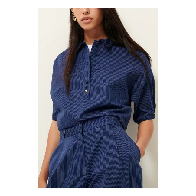 Cotton Stripes U Shirt | Navy blue