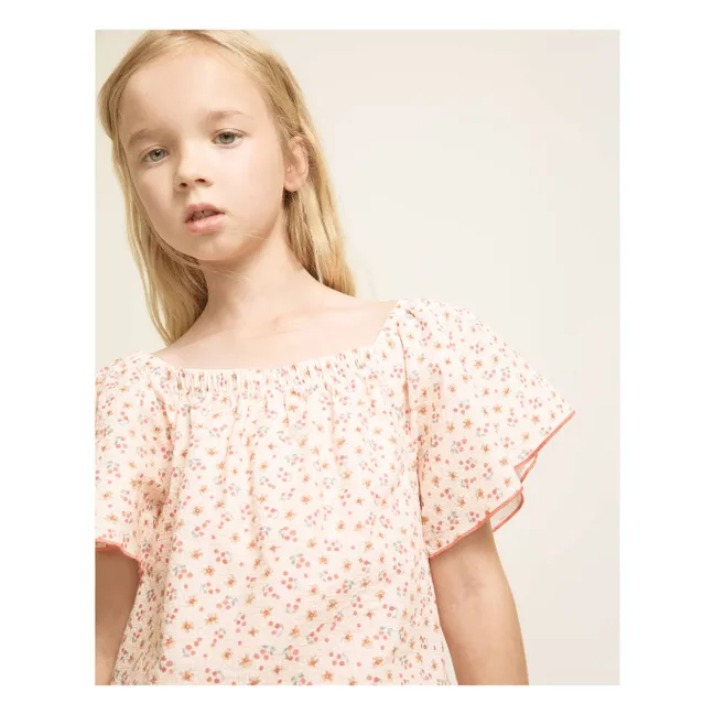 Blouse Fleurie Seersucker | Rose pêche