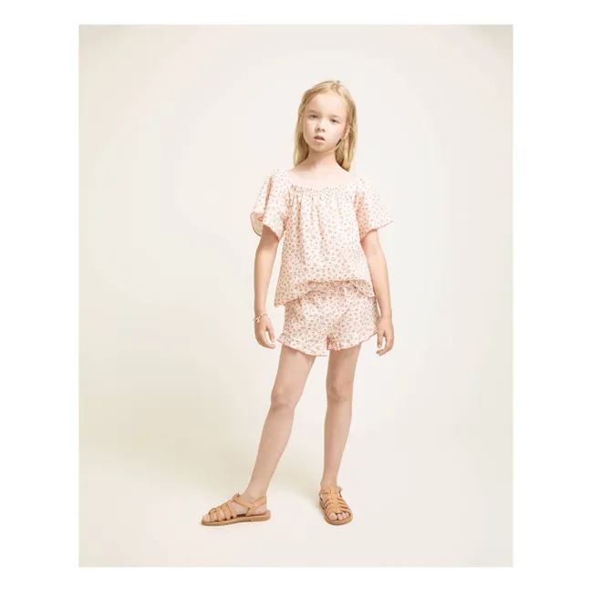 Seersucker floral blouse | Peach