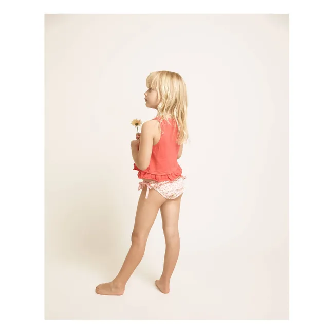 Maillot de Bain Fleuri Seersucker | Rose pêche