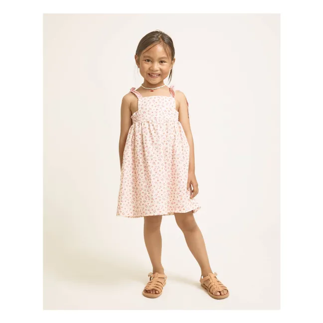 Robe Fleurie Noeuds Seersucker | Rose pêche