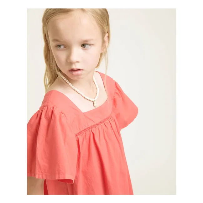 Organic cotton poplin flounce dress | Red