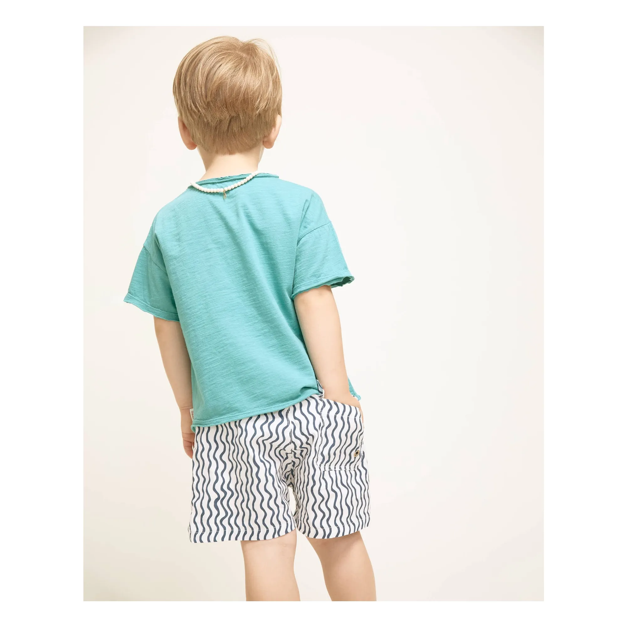 Short de Bain Vagues Popeline Coton Bio | Blanc- Image produit n°2