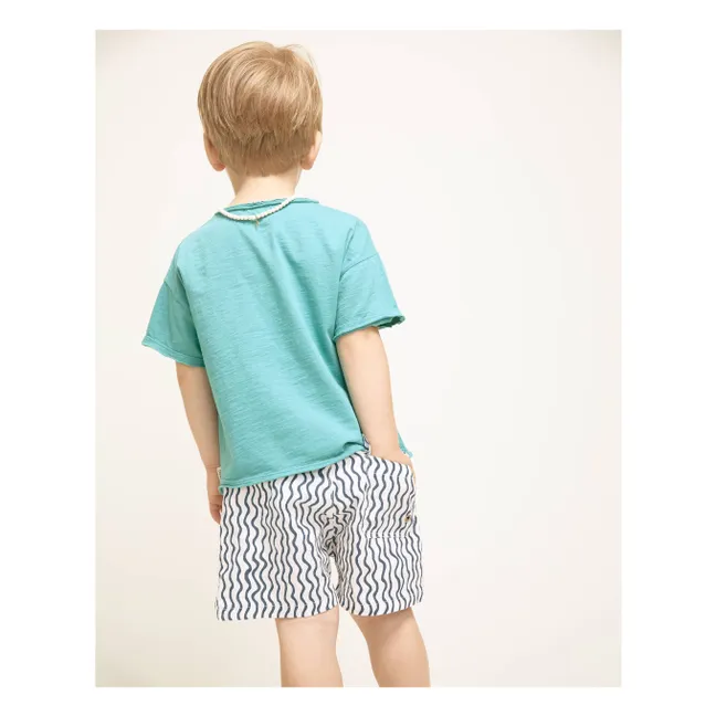 Short de Bain Vagues Popeline Coton Bio | White