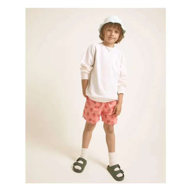 Strawberry Poplin Organic Cotton Swim Shorts | Coral