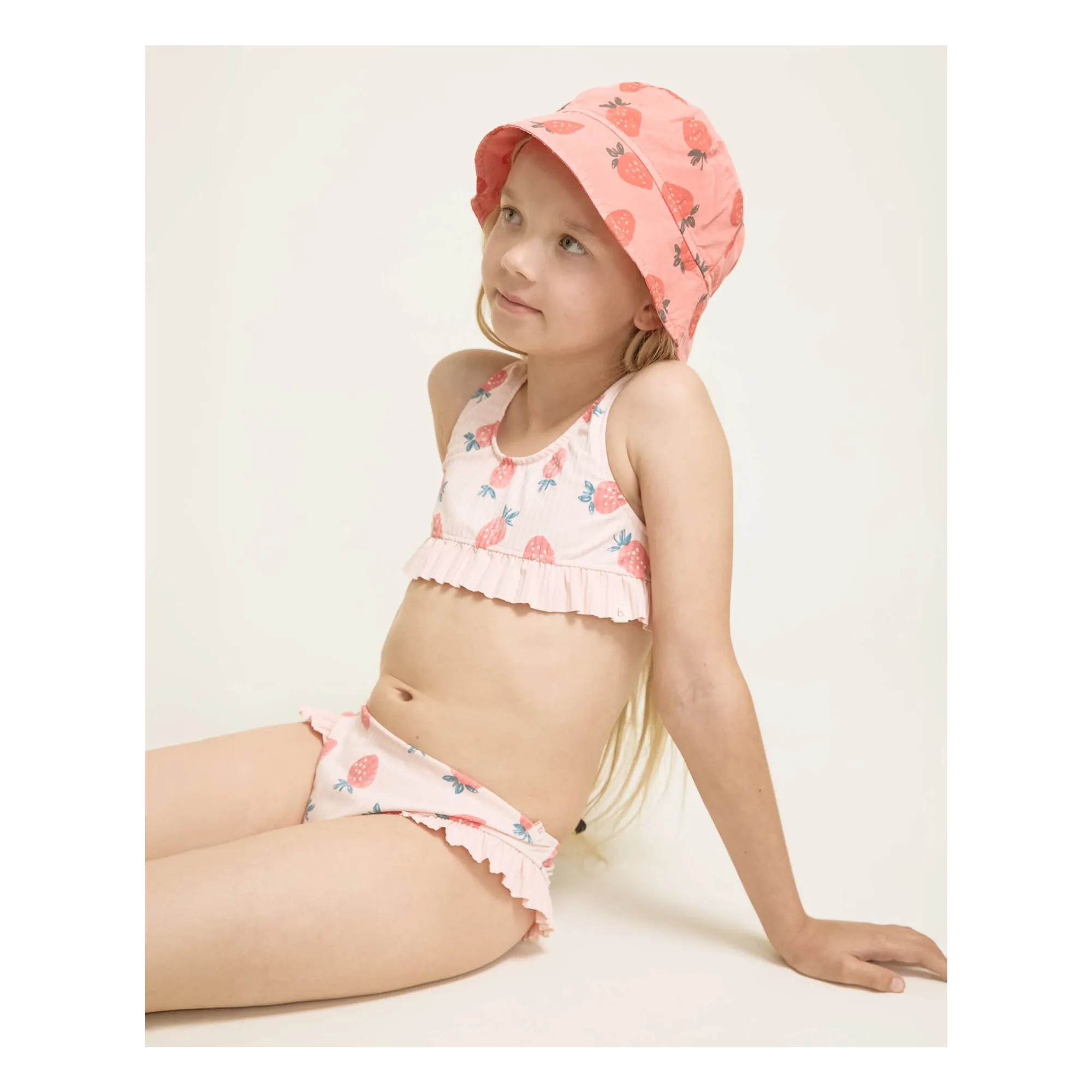 Maillot de Bain Côtelé Volants Fraises | Rose pâle- Image produit n°2