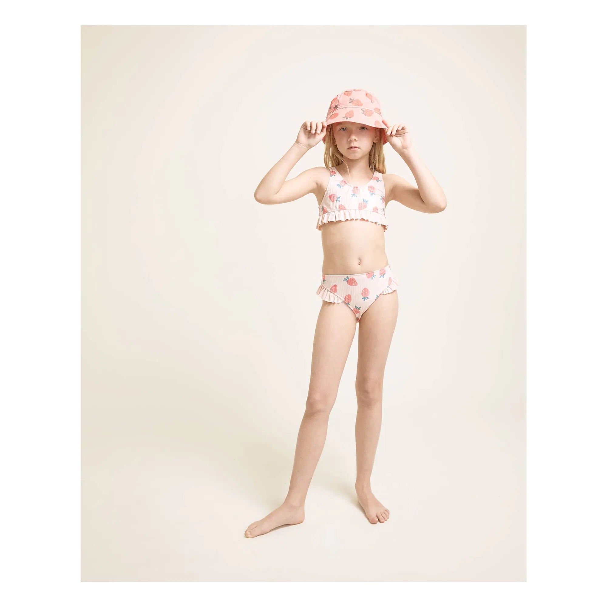 Maillot de Bain Côtelé Volants Fraises | Rose pâle- Image produit n°1