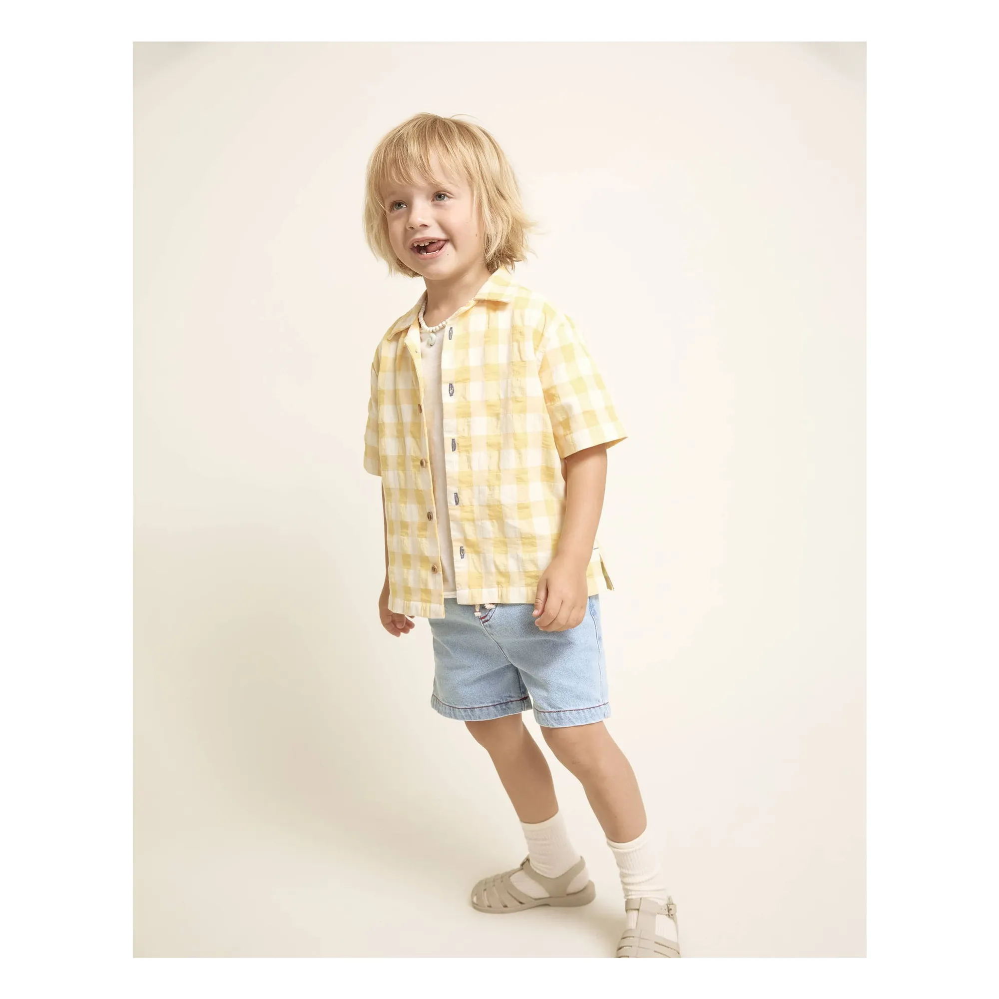 Chemise Vichy Seersucker Coton Bio | Jaune- Image produit n°1