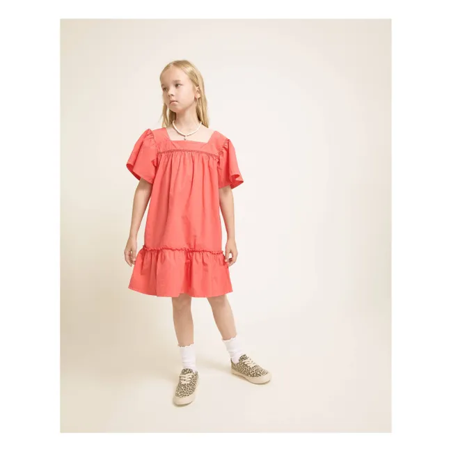 Organic cotton poplin flounce dress | Red