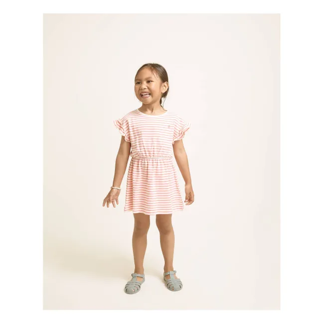 Robe Maille Rayée Fraise Coton Bio | Rose