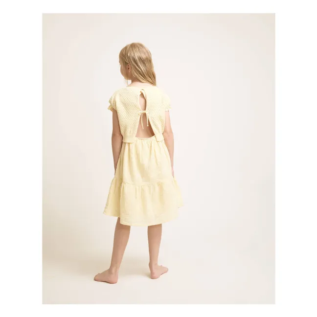 Vestido con espalda descubierta en voile de algodón lúrex | Amarillo