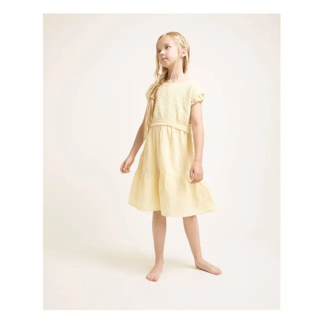 Vestido con espalda descubierta en voile de algodón lúrex | Amarillo