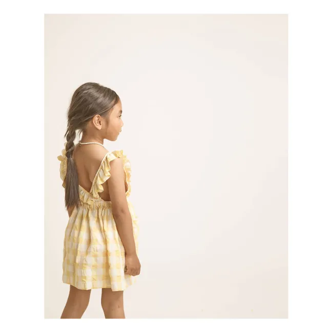 Seersucker Organic Cotton Gingham Dress | Yellow