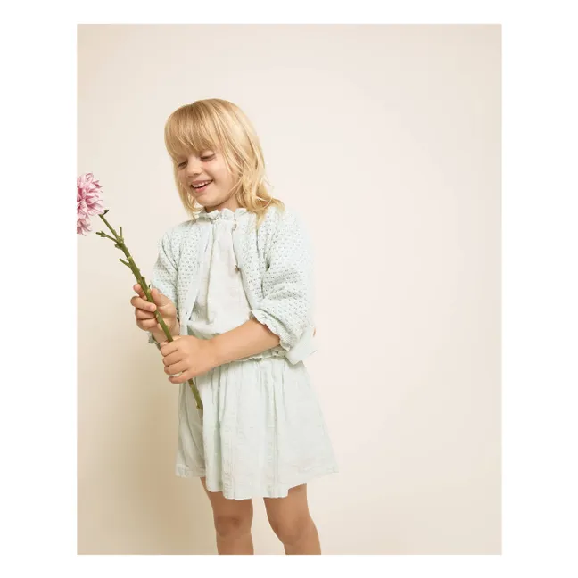 3/4 Sleeve Pointelle Organic Cotton Cardigan | Mint Green