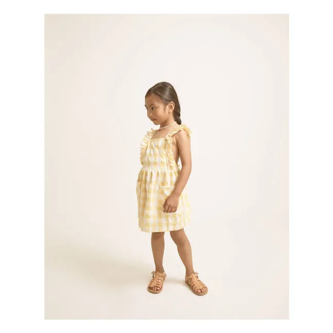 Seersucker Organic Cotton Gingham Dress | Yellow