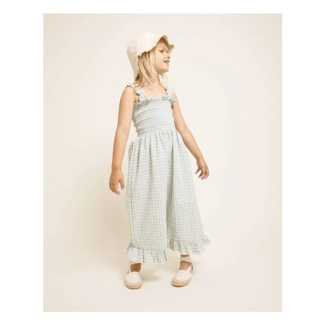 Vichy Seersucker jumpsuit | Aqua