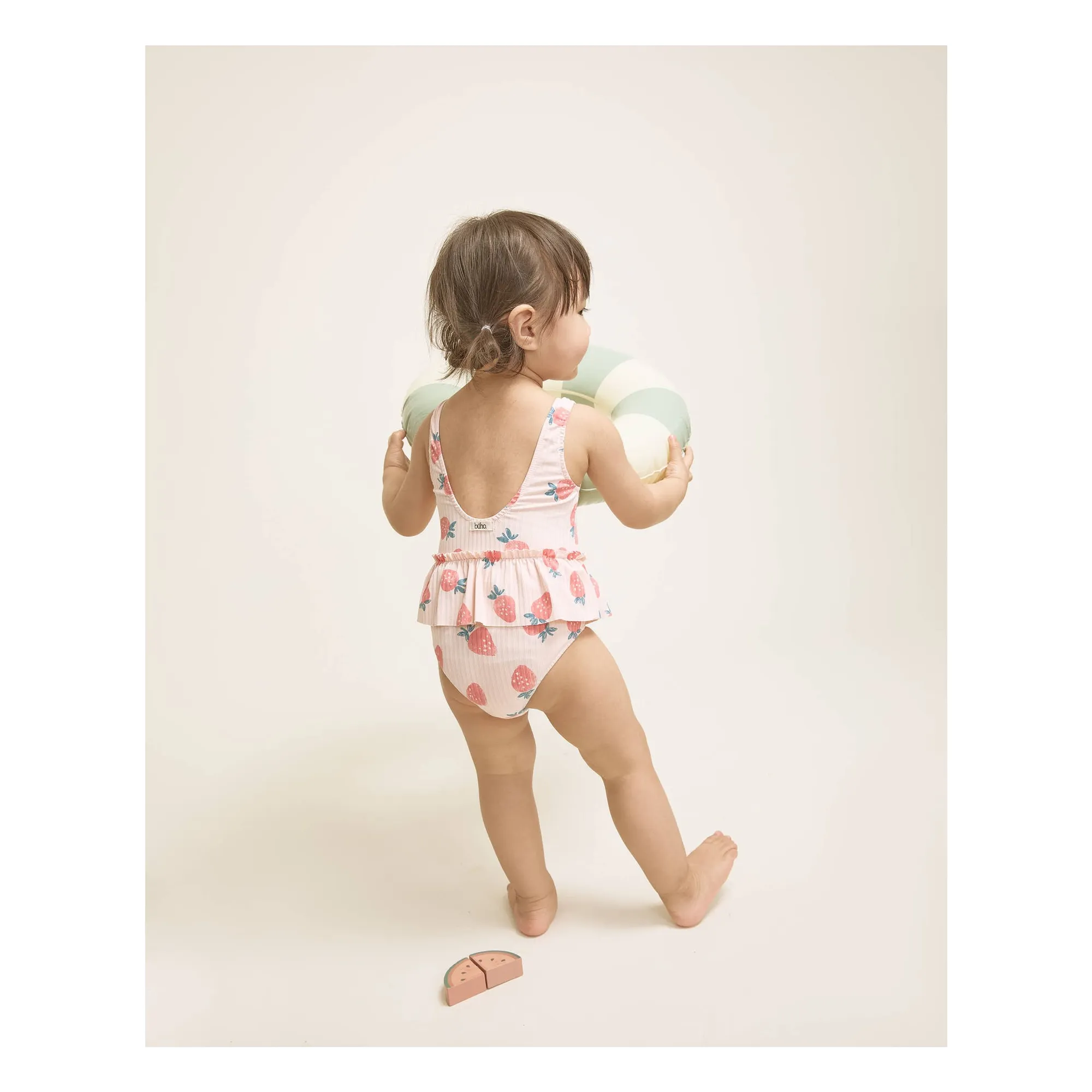 Maillot de Bain Côtelé Fraises Bébé | Rose pâle- Image produit n°1