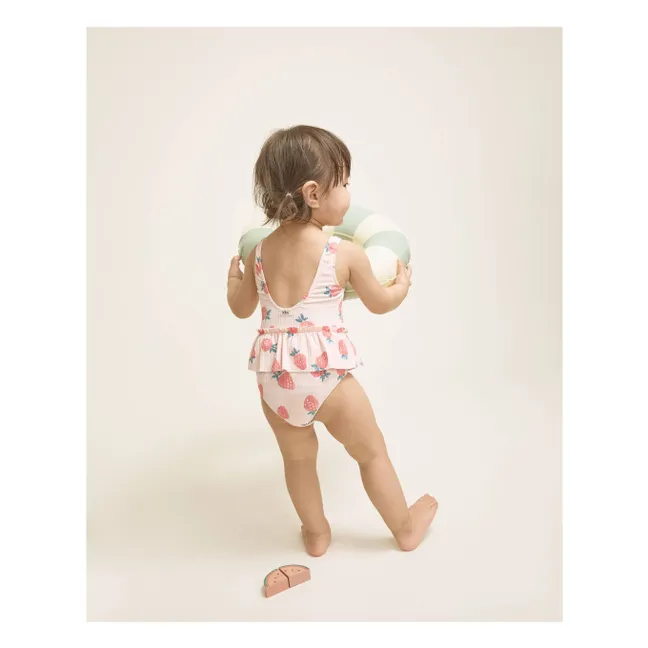 Badeanzug gerippt Erdbeere Baby | Blassrosa