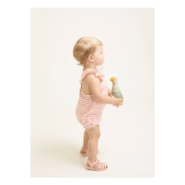 Barboteuse Rayée Fraise Coton Bio | Rouge