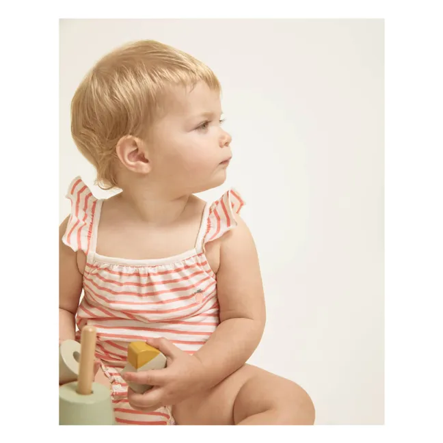 Barboteuse Rayée Fraise Coton Bio | Rouge