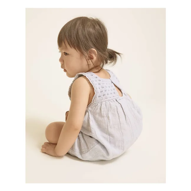 Boho Lurex Organic Cotton Dress | Pale blue