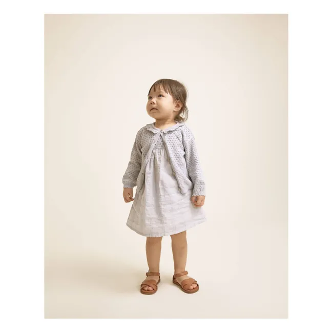 Cardigan Pointelle Boho Coton Bio | Bleu pâle