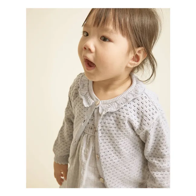 Cardigan Pointelle Boho Coton Bio | Bleu pâle