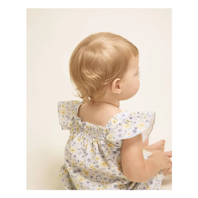 Robe Fleurie Seersucker | Bleu pâle