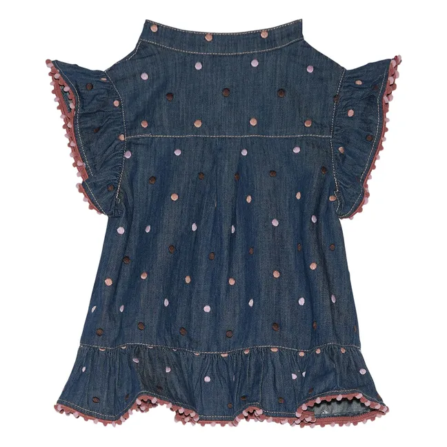 Blouse Denim Sans Manches Awaken Pois | Bleu foncé