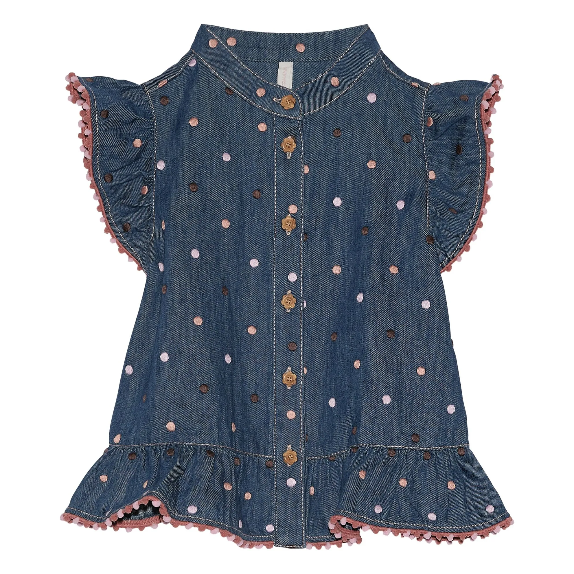 Zimmermann Dark Blue Awaken Pois Sleeveless Denim Blouse