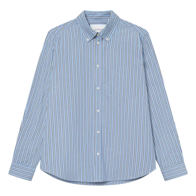 Hemd Kent Stripe Poplin Shirt Streifen Cotton Bio | Blau