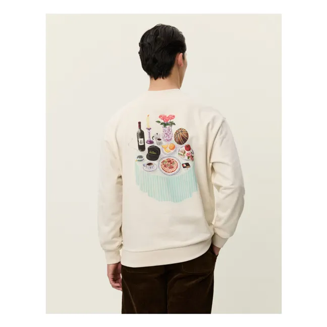 Pullover Rundhals Cole Table Bio-Baumwolle | Elfenbeinfarben