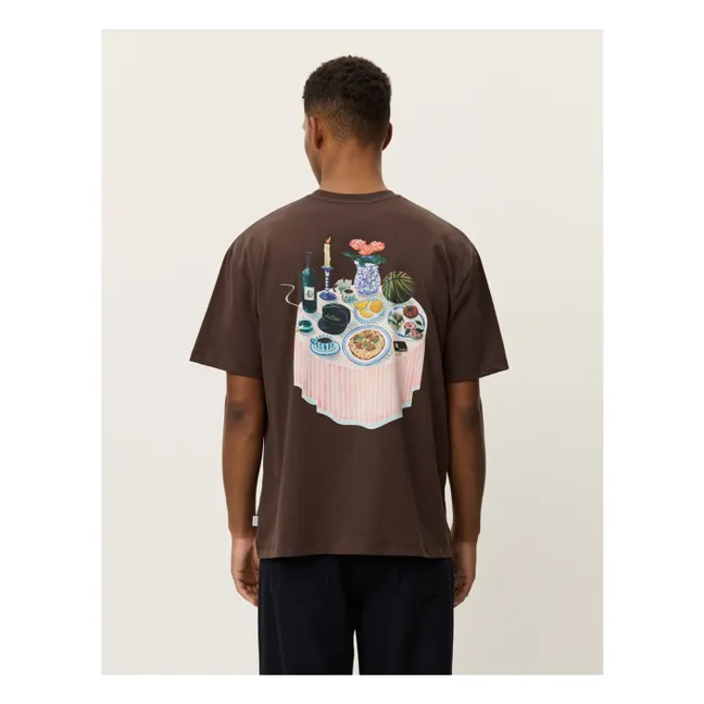 Camiseta de cuello redondo de algodón orgánico Cole Table | Marrón